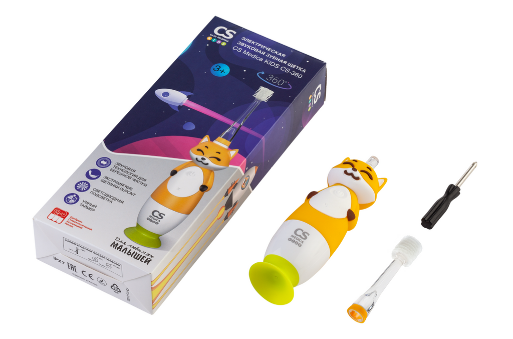 Электрическая зубная щетка звуковая CS Medica CS-360 Kids, для детей с 3 лет, 1 шт.