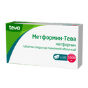 Метформин-Тева, 1000 мг, таблетки, покрытые пленочной оболочкой, 60 шт.