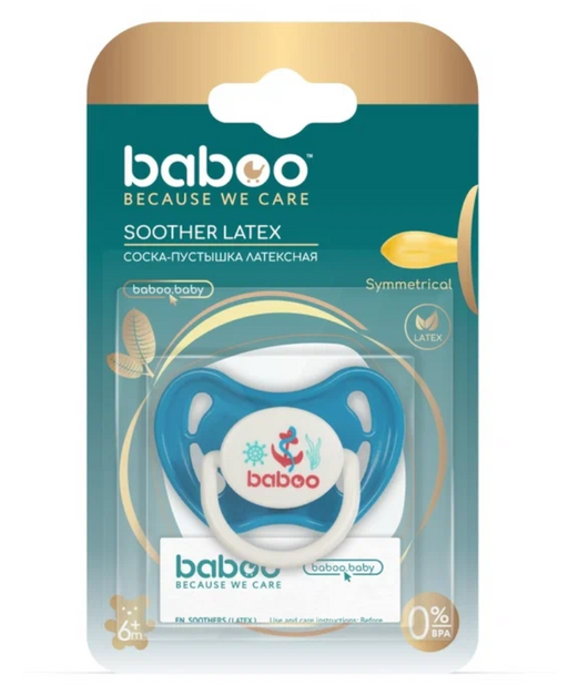 Baboo Соска-пустышка латексная симметричная Marine, для детей с 6 месяцев, синего цвета, 1 шт.