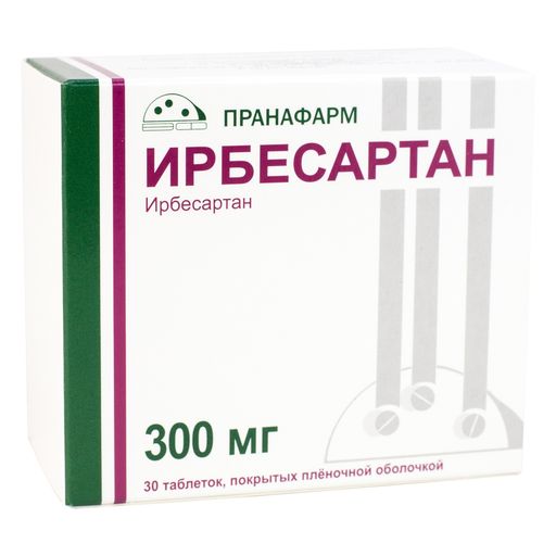 Ирбесартан, 300 мг, таблетки, покрытые пленочной оболочкой, 30 шт.
