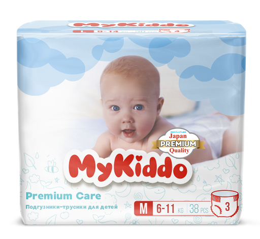 MyKiddo Premium трусики-подгузники детские, M, 6-11 кг, 38 шт.