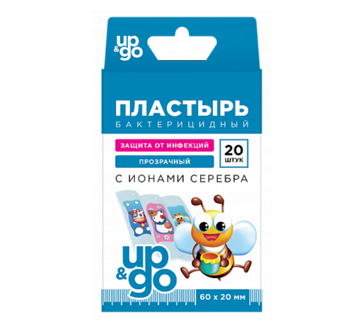 Пластырь бактерицидный детский UP&GO, 60х20, пластырь, с ионами серебра, 20 шт.