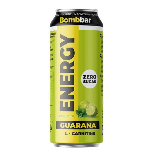 Bombbar Energy L-карнитин с Гуараной, напиток тонизирующий газированный, лайм мята, 500 мл, 1 шт.