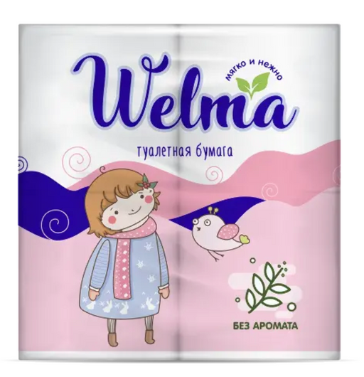 Welma Бумага туалетная двухслойная, без аромата, 4 шт.