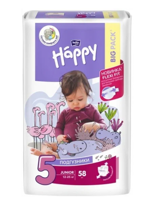 Bella Baby Happy Junior 5 Подгузники детские, 12-25 кг, 58 шт.