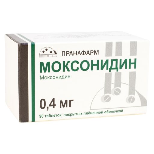 Моксонидин, 0.4 мг, таблетки, покрытые пленочной оболочкой, 90 шт.