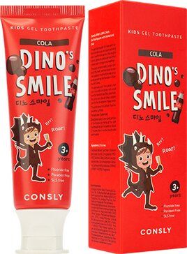 Consly Dino’s smile Детская гелевая зубная паста c ксилитом, паста зубная, кола, 60 г, 1 шт.