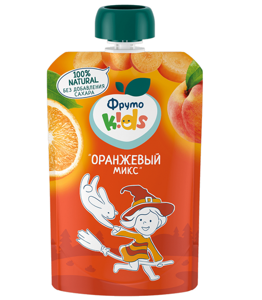 Фрутоняня ФрутоKids Пюре Оранжевый микс, для детей с 6 месяцев, пюре, из яблок, персиков, моркови и апельсинов, 90 г, 1 шт.