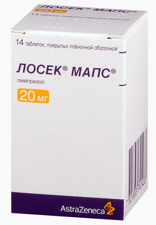 Лосек МАПС, 20 мг, таблетки, покрытые пленочной оболочкой, 14 шт.